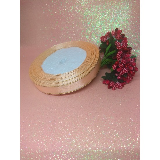 Лента атласная с люрексом 1,2 см*25 ярдов цв. персиковый/золото, цена за катушку